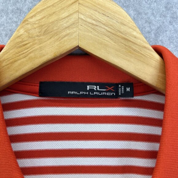 Men's RLX Ralph Lauren Polo Shirt Medium Maritime Orange White Striped Prep Golf - Picture 3 of 12